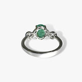 14k White Gold Oval Cut Emerald and Diamond Twisted Shank Ring Back View