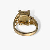 14k Yellow Gold Emerald Cut Citrine and Diamond Vintage Ring Back View