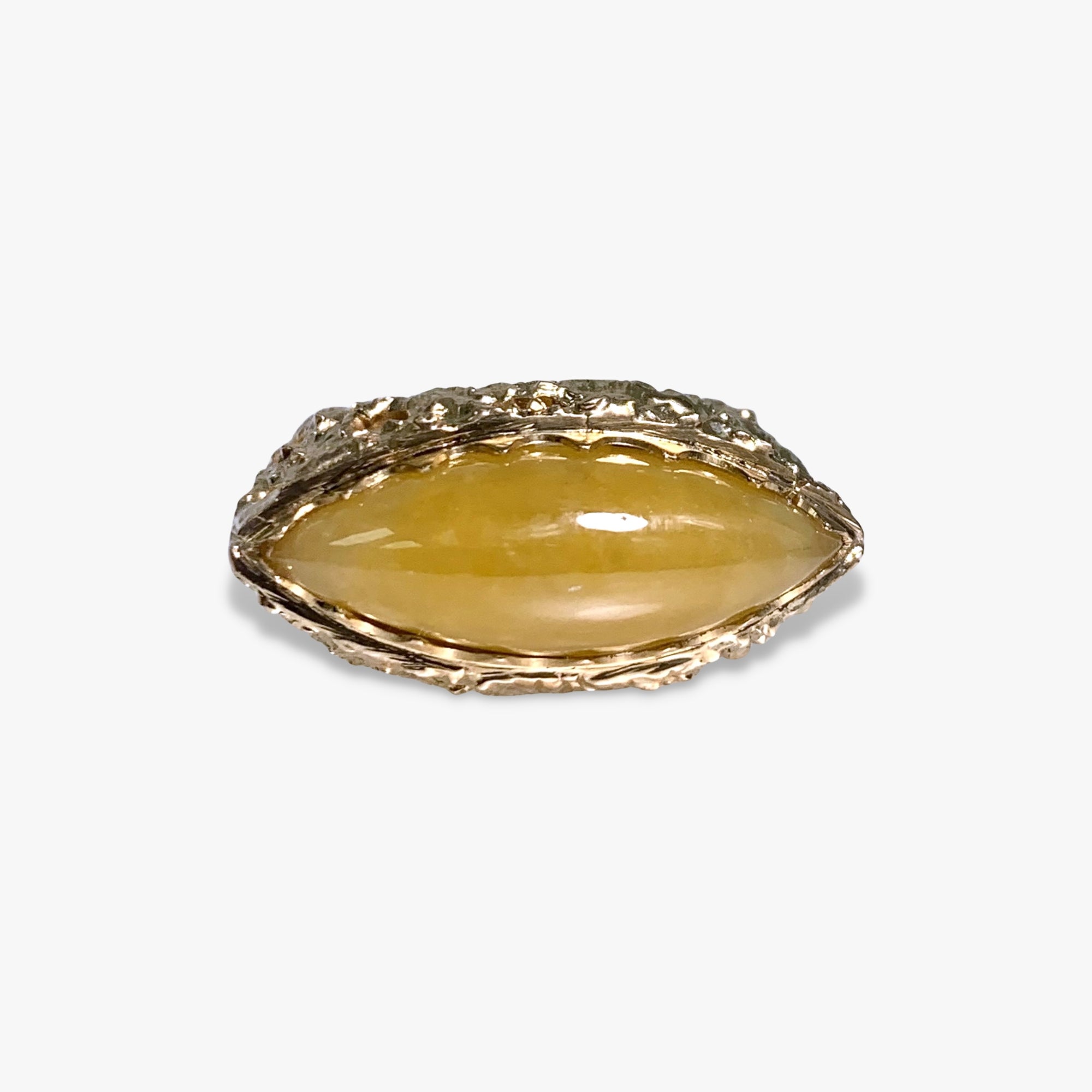 14k Yellow Gold Marquise Cut Honey Jade Vintage Cocktail Ring