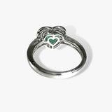 18k White Gold Heart-Shaped Emerald Diamond Halo Ring Back View