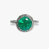 18k White Gold Round Cut Emerald Diamond Halo Ring