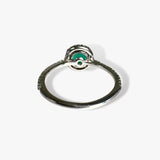 18k White Gold Round Cut Emerald Diamond Halo Ring Back View