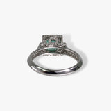 18k White Gold Square-Shaped Emerald Diamond Halo Ring Back View