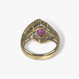 18k Yellow Gold Oval Cut Pink Sapphire Diamond Pavé Vintage Ring Back View