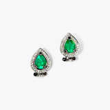 14k White Gold Pear-Shaped Emerald Diamond Halo Earrings
