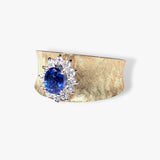 14k Yellow Gold Blue Sapphire and Diamond Wide Band Vintage Ring Side View
