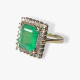 14k Yellow Gold Emerald Square Diamond Halo Ring Side View