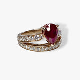 18k Rose Gold Pear-Shaped Ruby and Diamond Split Shank Ring Side View