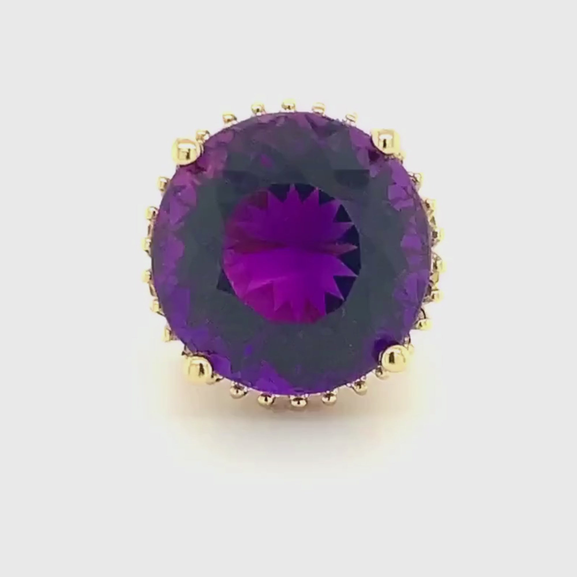 14k Yellow Gold Round Amethyst and Diamond Halo Vintage Cocktail Ring