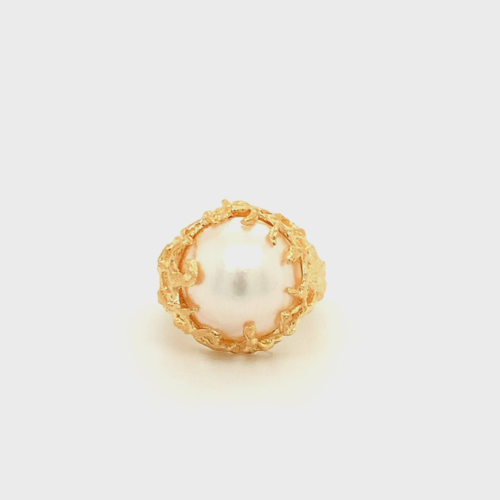 14k Yellow Gold Mabe Pearl Branch Cocktail Ring